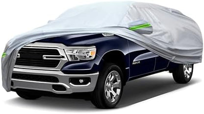 Full Car Cover Universal 6 Layers Outdoor Thicked All Weather Cover, Sunshield, Waterproof, Snow Proof, UV Proof, Scratch Proof, Bird Droppings, 6 Reflective Strips, Fits Pickups up 213"-237" by QUYDDC