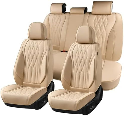 Coverado Seat Covers FullSet, 5 Seats Car Seat Protector, Waterproof Nappa Leather Cushion, Front & Rear Fit for Most Sedans SUV Pick-up Truck-Beige by COVERADOAUTO