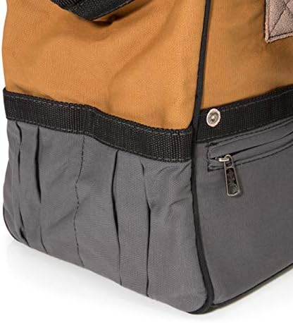Dickies 16-Inch Durable Canvas Work Bag for Painters, Carpenters, and Builders, Heavy-Duty Zipper, Reinforced Handles, Exterior Pockets, Tan/Grey - Image 4