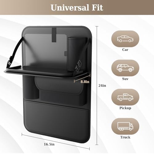 Coverado Car Backseat Organizer with Tablet Tray, Nappa Leather Organizer for Car Seat Back, Waterproof Car Seat Organizer with Touch Screen, Seat Protector Kick Mats for Kids - Image 3