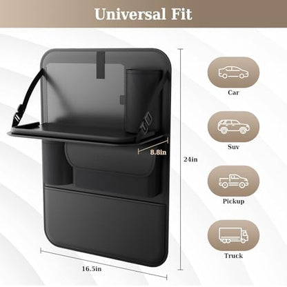 Coverado Car Backseat Organizer with Tablet Tray, Nappa Leather Organizer for Car Seat Back, Waterproof Car Seat Organizer with Touch Screen, Seat Protector Kick Mats for Kids - Image 3