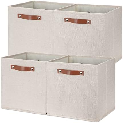 Temary Cube Storage Bins 12 Inch Storage Cubes 4PCs Fabric Organizer Bins Boxes with Handles, Sturdy Collapsible Closet Storage Organizer for Shelf, Bedroom, Cabinet (Beige, 12 x 12 x 12) by TEMARY