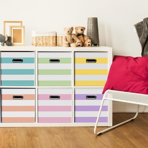 CroBlissful 13 Inch 6 Pcs Fabric Storage Cubes with Handle, Macaron Color - Image 2