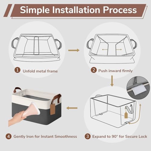 CHICVITA 4 Pack Fabric Storage Bins for Shelves, 20L Gray & White - Image 7