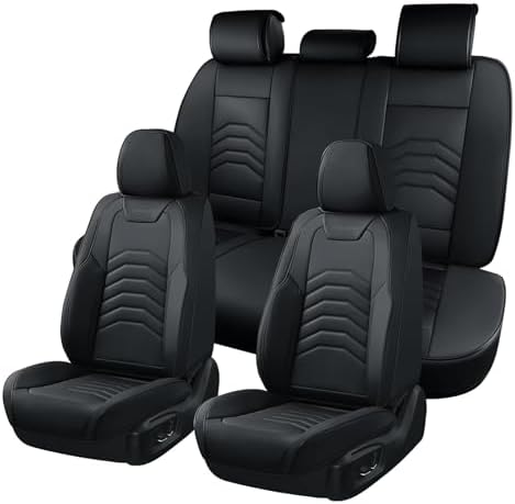 Coverado Car Seat Covers, 5 Seats Black Seat Covers for Cars, Front and Back Seat Cover for Cars Luxury Faux Leather Waterproof Seat Covers Car Seat Protector Universal Fit for Most Cars Trucks SUV by COVERADOAUTO
