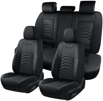 Coverado Car Seat Covers, 5 Seats Black Seat Covers for Cars, Front and Back Seat Cover for Cars Luxury Faux Leather Waterproof Seat Covers Car Seat Protector Universal Fit for Most Cars Trucks SUV by COVERADOAUTO