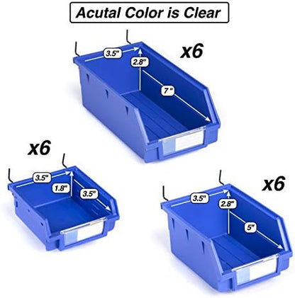 Pegboard Bins - Set of 18, Clear - Hooks to Any Peg Board - Organize Hardware, Accessories, Attachments, Workbench, Garage Storage, Craft Room, Tool Shed, Hobby Supplies, Small Parts… - Image 2