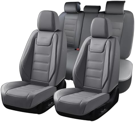 Coverado Car Seat Covers Full Set, Seat Covers for Cars, Car Seat Cover, Car Seat Protector Waterproof, Leather Car Seat Cushion, Universal Car Interior Covers Seat Protectors for Most Cars Gray by COVERADOAUTO