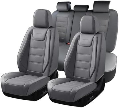 Coverado Car Seat Covers Full Set, Seat Covers for Cars, Car Seat Cover, Car Seat Protector Waterproof, Leather Car Seat Cushion, Universal Car Interior Covers Seat Protectors for Most Cars Gray by COVERADOAUTO