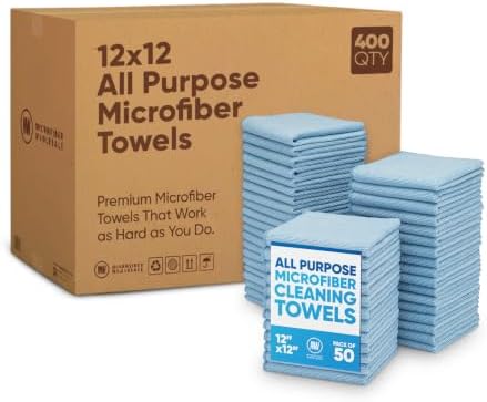 Bulk 12” X 12” All Purpose Microfiber Towels Wholesale - Case Quantity (400 Count) | No Fraying | High Density Microfiber | Zero Chemical Cleaner | Long-Lasting (Blue) by MicrofiberWholesale