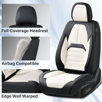Coverado Waterproof Nappa Leather Car Seat Covers, Automotive Seat Covers，Front Car Seat Cushion & Car Seat Protector, Seat Covers Universal Fit for Most Cars, SUVs,Trucks,Black&White - Image 3