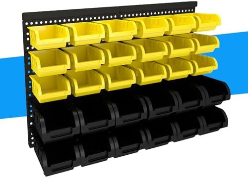 30Pcs Plastic Wall Mounted Storage Bins Parts Rack Nuts And Bolt Bins Organizer For Shop Garage for Screws, Nuts, Bolts, Nails, Beads, and Small Hardware Parts(YELLOW+BLACK, 30) by Unknown