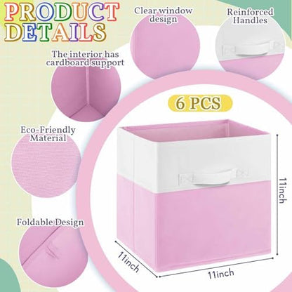 Yinder 6 Pcs Cube Storage Bin 10.5''x10.5''x11'' Storage Bins for Playroom Decor Colorful Bins for Kids Foldable Baskets for Nursery Organizer Boxes Fabric Boxes(Macaron Colors) - Image 2