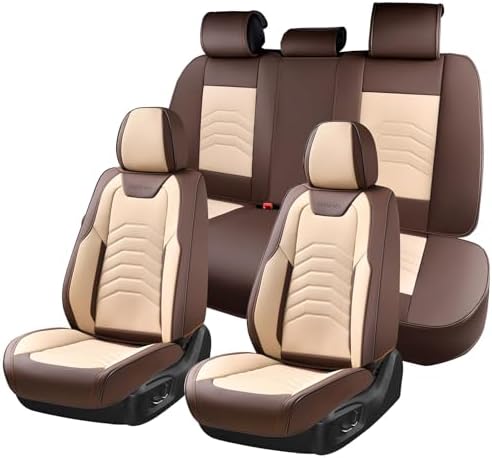 Coverado Seat Covers for Cars, 5 Seats Seat Covers Full Set, Faux Leather Seat Covers for Cars, Automotive Seat Covers Universal Car Seat Protector Seat Cushion Fit for Most Cars Trucks, Coffee&Beige by COVERADOAUTO