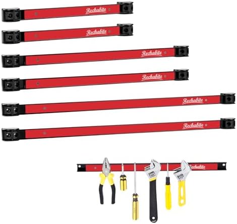 12" 18" 24" Magnetic Tool Holder Strip, Red Magnet Bar, Metal Tool Organizer Rack for Garage Organization, Easy To Install in Workshop, Mounting Screws Included by RechabiteMagneticTools