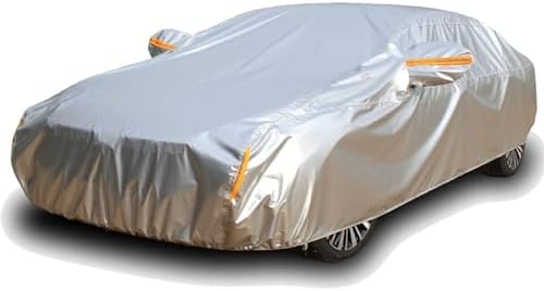 Tecoom Heavy Duty Multiple Layers Car Cover All Weather Waterproof Windproof Reflective Snow Sun Rain Protective Outdoor with Buckles and Belt Fit 191-200 Inches Sedan by Tecoom