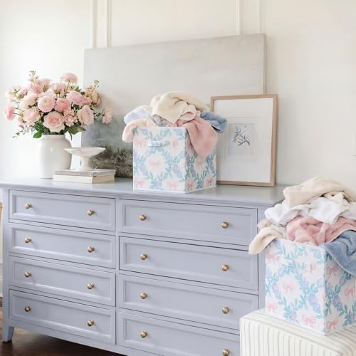 Geelin 6 Pcs Blue Floral Bow Cube Storage Bins 11 Inch Storage Basket - Image 5