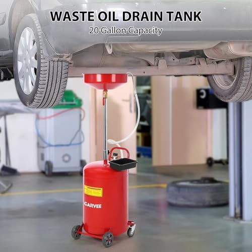 Garvee 20 Gallon Waste Oil Drain Tank, Portable Oil Drain Container, Air Operated Drainer, Fluid Fuel Transfer Drainage, Adjustable Funnel Height with Wheel &15'' Premium Bowl and a Toolbox - Image 2