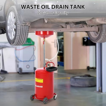 Garvee 20 Gallon Waste Oil Drain Tank, Portable Oil Drain Container, Air Operated Drainer, Fluid Fuel Transfer Drainage, Adjustable Funnel Height with Wheel &15'' Premium Bowl and a Toolbox - Image 2