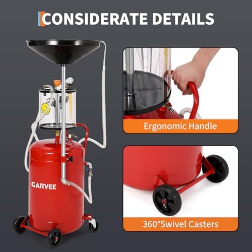 Garvee 20 Gallon Waste Oil Drain Tank, Air Operated Portable Oil Drainer with Adjustable Funnel, Fluid Fuel Transfer Drainage with Wheels, Oil Change Container for Automotive Workshops - Image 4