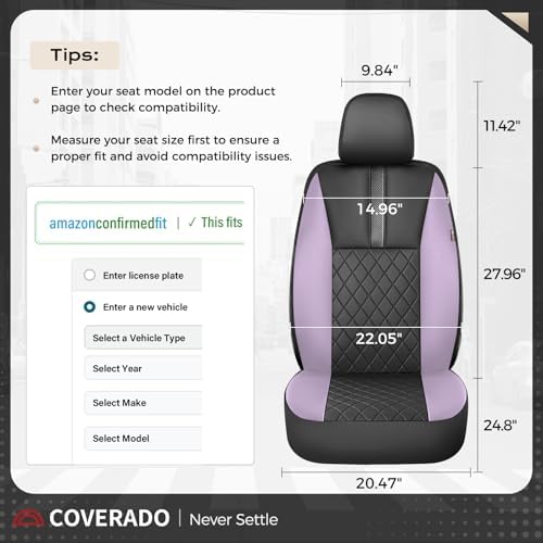 Coverado Car Seat Covers Front Pair, Automotive Leather Seat Covers for Car，Universal Fit Front Back Seat Cover, Non-Slip Waterproof Breathable Car Seat Protector - Image 6