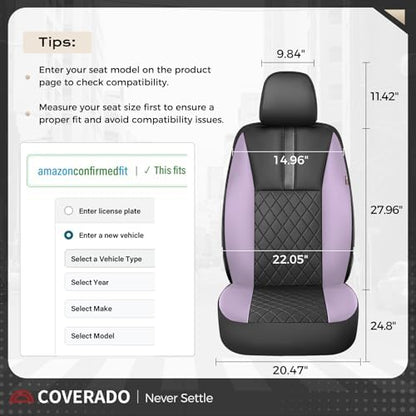 Coverado Car Seat Covers Front Pair, Automotive Leather Seat Covers for Car，Universal Fit Front Back Seat Cover, Non-Slip Waterproof Breathable Car Seat Protector - Image 6