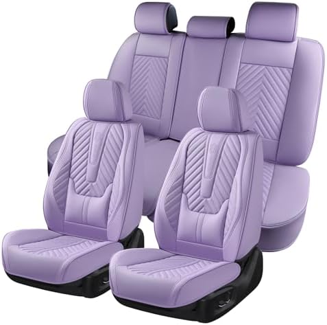 Coverado Car Seat Covers Full Set, Faux Leather Seat Covers for Car, Luxury Automotive Seat Covers Waterproof Car Seat Protector Universal Fit for Most Cars SUV Truck with Lumbar Support(Purple) by COVERADOAUTO
