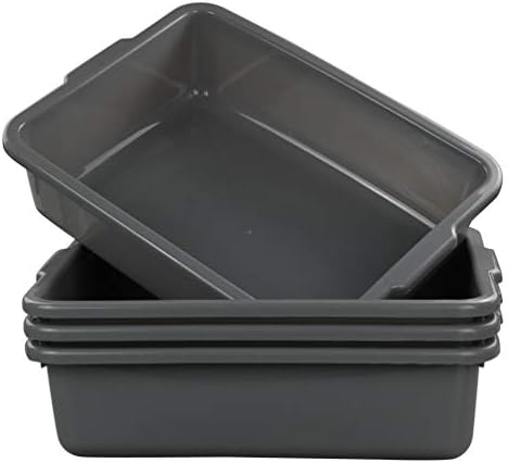 4-Pack Bus Tubs, Commercial Tote Box, Plastic Bus Box (13 L), Grey by Eagrye