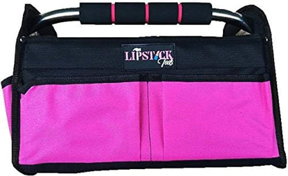 Pink Tote Bag Multi-Purpose Collapsible Wide Mouth Tool Box Organizer With Steel Handle. Great for Home Improvement/Contractors Tools. Heavy Duty Storage Pockets. With Over the Shoulder Strap by Lipstick+Tools