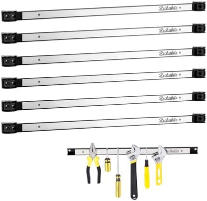 6 Pieces 24" Magnetic Tool Holder Strip, Stainless Steel Surface Tool Magnet Bar, Metal Tool Organizer Rack for Garage Organization, Easy To Install in Workshop, Mounting Screws Included by RechabiteMagneticTools