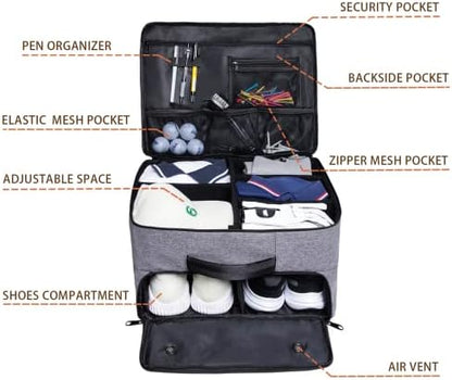 Golf Trunk Organizer 2 Layer, Car Golf Organizer with Ventilated Compartment for 2 Pair Shoes, Golf Trunk Storage Locker for Golf Accessories, Balls, Tees, Clothes, Gloves, Golf Gifts for Men - Image 4