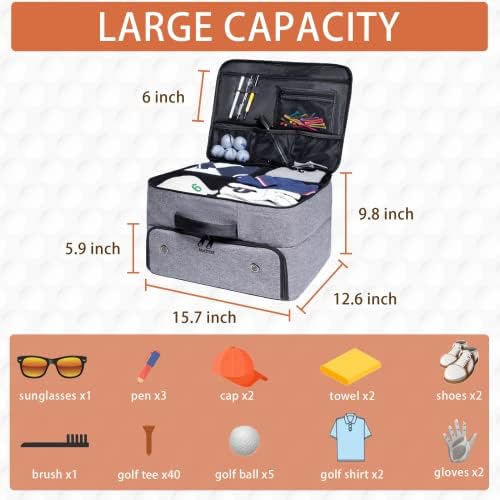 Golf Trunk Organizer 2 Layer, Car Golf Organizer with Ventilated Compartment for 2 Pair Shoes, Golf Trunk Storage Locker for Golf Accessories, Balls, Tees, Clothes, Gloves, Golf Gifts for Men - Image 2