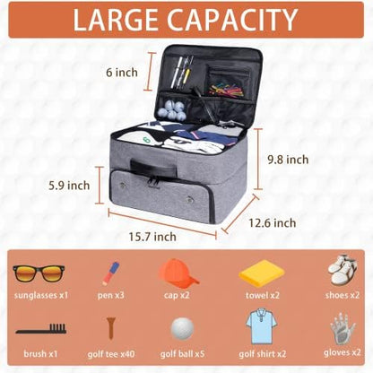 Golf Trunk Organizer 2 Layer, Car Golf Organizer with Ventilated Compartment for 2 Pair Shoes, Golf Trunk Storage Locker for Golf Accessories, Balls, Tees, Clothes, Gloves, Golf Gifts for Men - Image 2