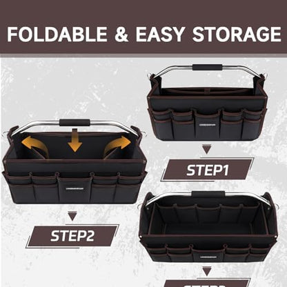 22 In Tool Carrier, Open Top Tool Tote 30 Pockets, Waterproof Tool Bag For Men, Foldable Wide Mouth Electricians Tool Bag, With Stainless Steel Handle and Removable Shoulder Strap - Image 5