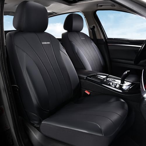 Coverado Automotive Front and Rear Seat Covers, Car Seat Covers Full Set, Leather Car Seat Covers Full Set 5 Seats, Airbag-Compatible, Spill-Proof Design, Black Seat Covers for SUV Sedan Truck - Image 2
