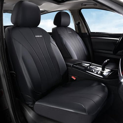 Coverado Automotive Front and Rear Seat Covers, Car Seat Covers Full Set, Leather Car Seat Covers Full Set 5 Seats, Airbag-Compatible, Spill-Proof Design, Black Seat Covers for SUV Sedan Truck - Image 2