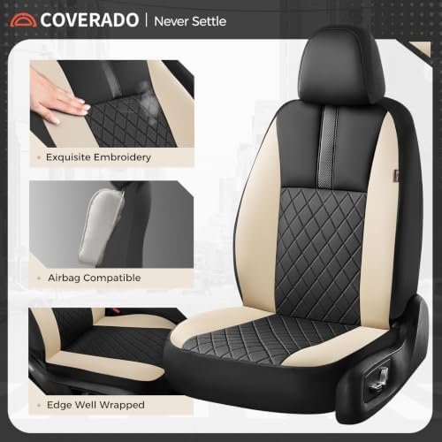 Coverado Car Seat Covers Full Set, Automotive Front and Rear Seat Covers with Backrest, Nappa Leather Car Seat Protectors Waterproof, Universal for Most Vehicles - Image 3