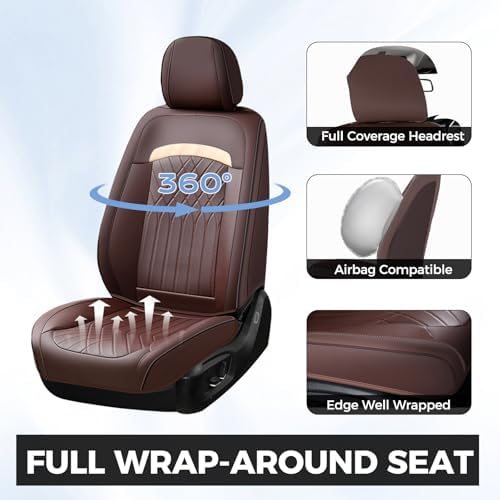 FLORICH Front Car Seat Covers, Leather Seat Covers for Cars, Car Seat Protector Waterproof Breathable, Universal Automotive Seat Covers, Front Car Seat Cover Fit for Most Sedans SUV Pick-up Truck - Image 3