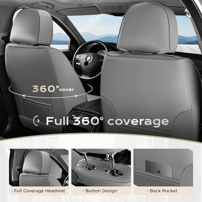 Coverado Car Seat Covers, Gray Front Seat Covers, 2 Pack Luxury Faux Leather Seat Covers for Cars, Waterproof Car Seat Protector Car Seat Cushion, Universal Automotive Seat Covers Fit for Most Cars - Image 4