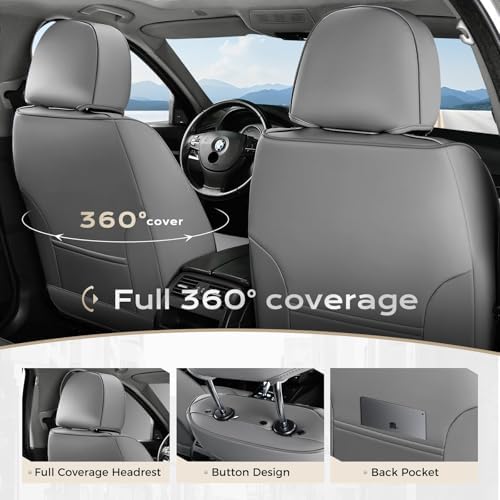 Coverado Leather Seat Covers, Gray Seat Covers Full Set, Car Seat Covers Front Seats and Back, Waterproof Faux Leather Car Seat Cushion Car Seat Protector Universal Fit for Most Cars Trucks SUV - Image 4
