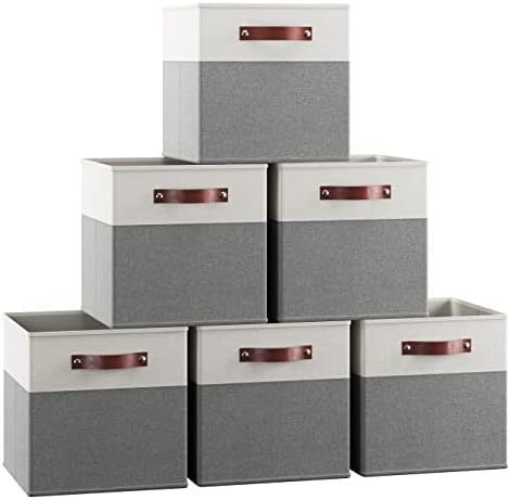 Ornavo Home 13x13 Foldable Fabric Storage Cube Bins, 6 Pack, White/Gray by OrnavoHome