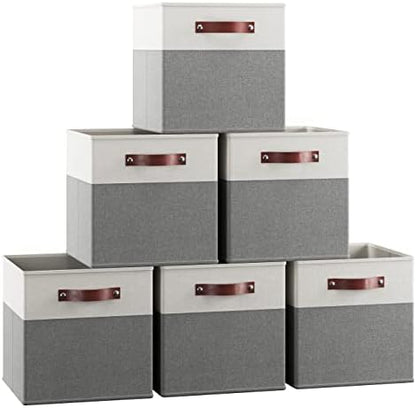 Ornavo Home 13x13 Foldable Fabric Storage Cube Bins, 6 Pack, White/Gray by OrnavoHome