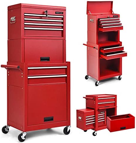 Goplus Tool Chest, 3-in-1 Rolling 6 Drawers Tool Cabinet with Detachable Top Toolbox, Middle Tool Storage, Universal Lockable Wheels, Protective Liner, Auto Lock, Metal Tool Box for Garage Workshop by Goplus