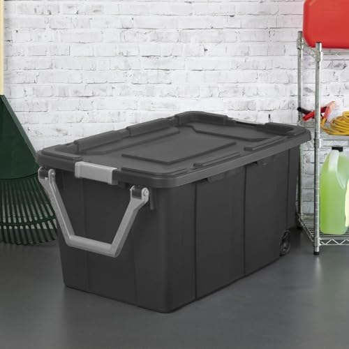 Sufeasdf Wheeled Industrial Tote 40 Gallon/151 Liter Black Lid & Base w/Racer Red Handle & Latches - Image 5