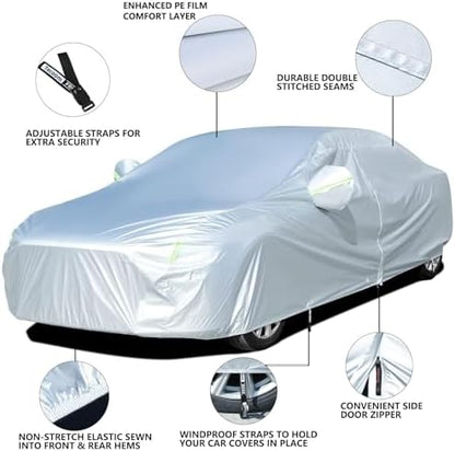 Tecoom Hard Shell Car Cover Oxford Fabric Waterproof UV-Proof Windproof with Door Zipper Design, All Weather Indoor Outdoor Fit for Sedan 201–210 Inches - Image 2