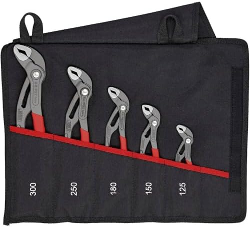 KNIPEX Cobra Set Water Pump Pliers Set, 5 Parts, 125 to 300 mm, Self-Locking Effect, in Roll-Up Bag, Tool Set, Pipe Wrench, 00 19 55 S5 by Unknown