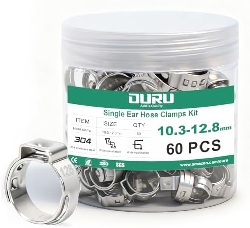OURU 10.3-12.8mm Single Ear Hose Clamps, 60PCS, 304 Stainless Steel by OURU