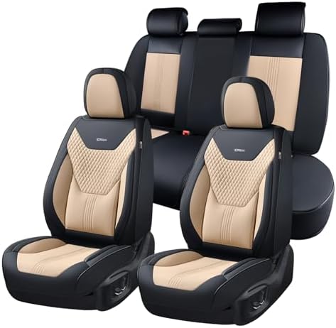 Coverado Car Seat Covers Full Set, Front Seat Covers with Lumbar Support and Back Seat Cover Waterproof Leather Automotive Seat Cover, Universal Car Interior Protectors Cushion for Most Cars by COVERADOAUTO