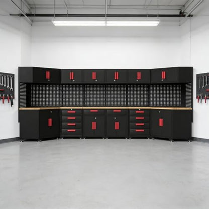 2Pcs Corner Garage Storage Cabinet System,Steel Cabinet,Red Handle - Image 6
