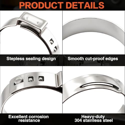 360Pcs 304SS Stepless Single Ear Hose Clamps Kit with Pliers for Fuel Line - Image 3